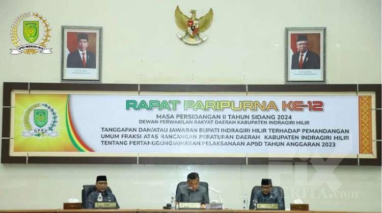 DPRD Inhil Gelar Rapat Paripurna Jawaban Bupati Terhadap Pandangan Umum Fraksi Atas Ranperda Pertanggunajawaban APBD 2023